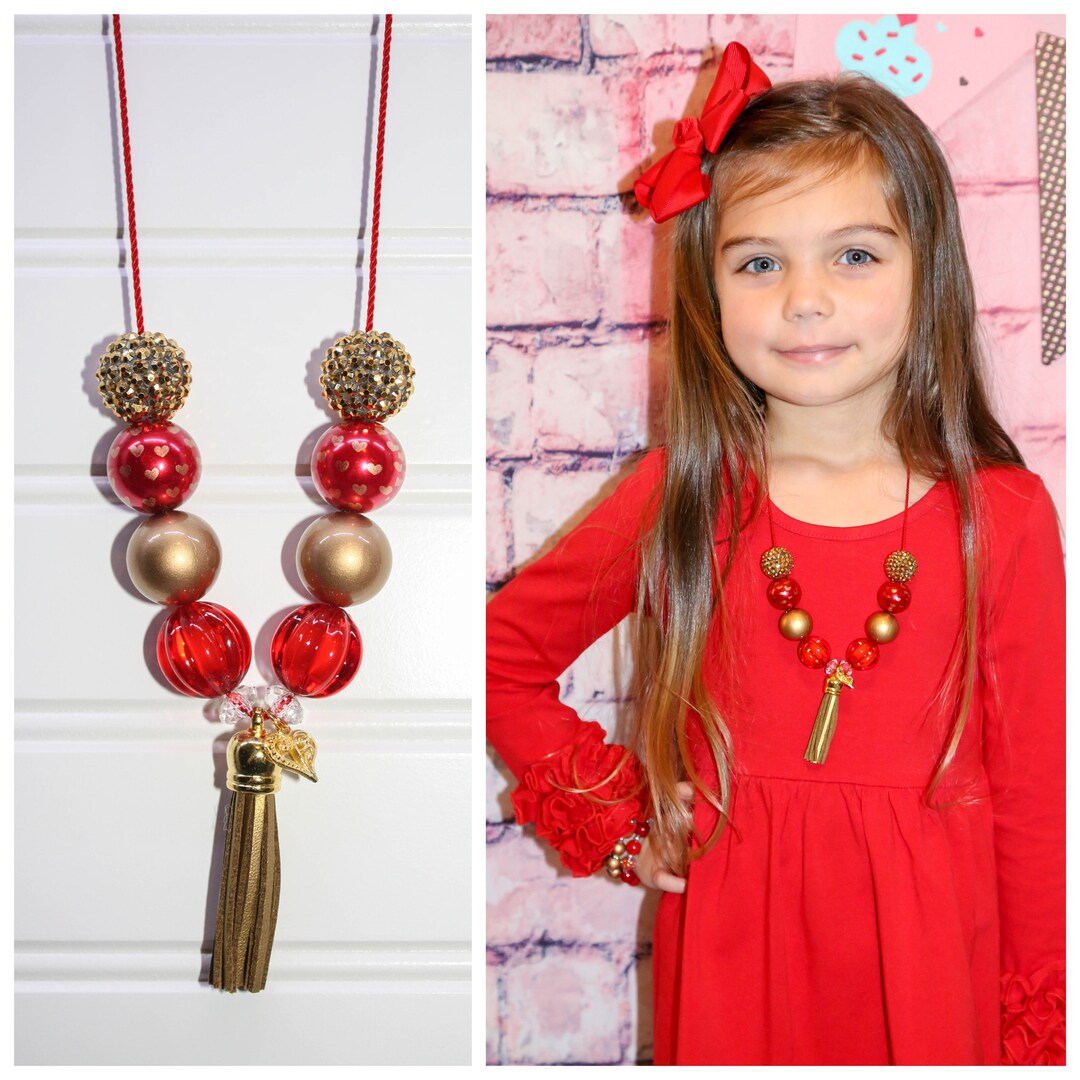 Heart of Gold Tassel Necklacered and Gold Tasselvalentine Etsy