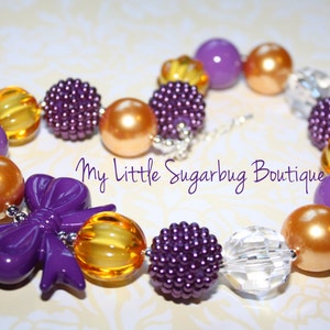 Purple and Gold Chunky Necklace-Football-Team-Bubblegum Necklace-Baby-Toddler-Girls-Womens