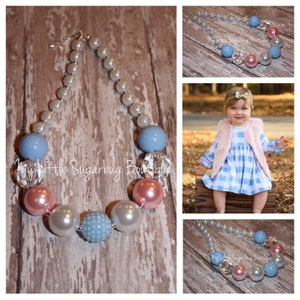 Sprawdź mnie Chunky Necklace-Niebieski i różowy-Naszyjnik Bubblegum-Dziecko-Małe-Dziewczęta-Kobiety