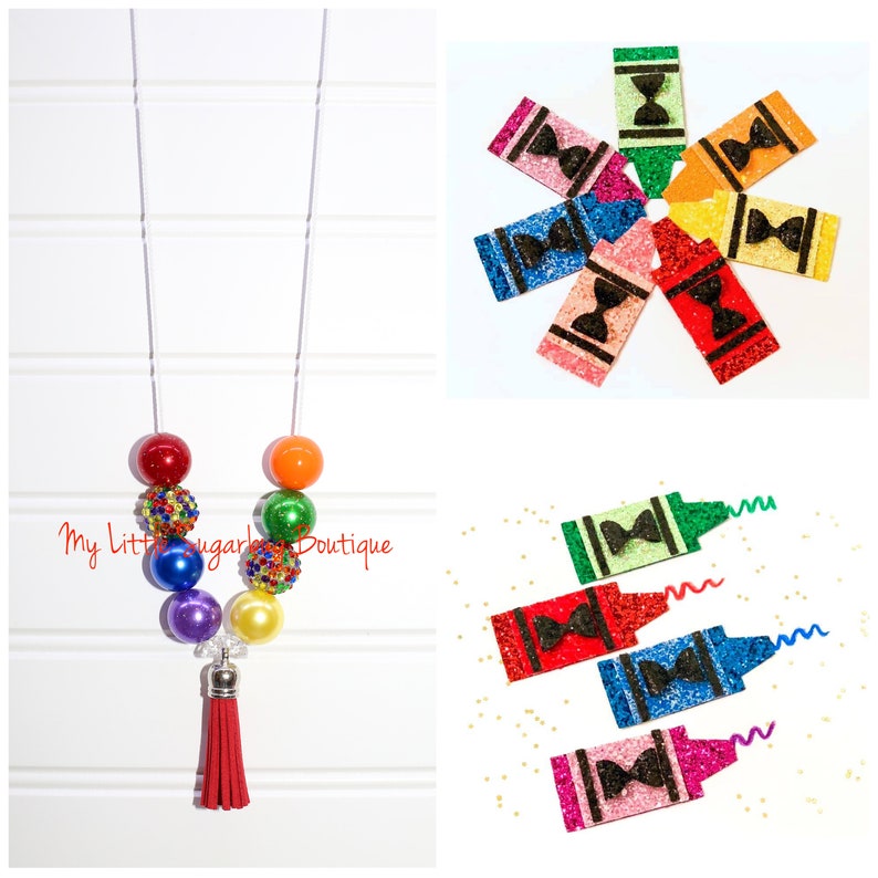 Crayon Box Tassel Necklace-Rainbow Necklace-Back to School-Pencil Necklace-Baby-Toddler-Girls