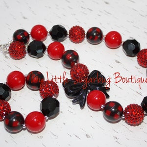 Buffalo Plaid Chunky Necklace-Red Plaid Chunky Necklace-Red and Black Plaid-Bubblegum Necklace-Baby-Toddler-Girls-Women
