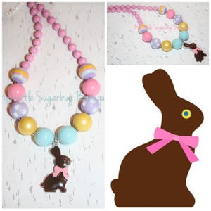 Easter Bunny Chunky Necklace-Easter Necklace-Pink Blue Yellow Purple-Bubblegum Necklace-Baby-Toddler-Girls-Women
