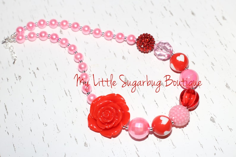 Roses Are Red Chunky Necklace-Valentines Necklace-Red and Pink Necklace-M2M Eleanor Rose-Bubblegum Necklace-Baby-Toddler-Girls-Women