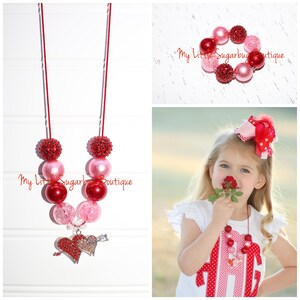 Be Mine Cord Necklace-Valentine Necklace-Heart Pendant Necklace-Red and Pink Necklace-Baby-Toddler-Girls-Women