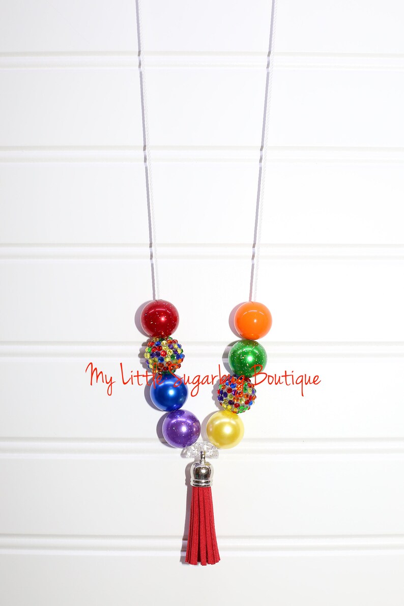 Crayon Box Tassel Necklace-Rainbow Necklace-Back to School-Pencil Necklace-Baby-Toddler-Girls