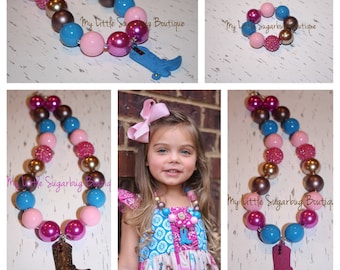 County Fair Chunky Necklace-M2M Eleanor Rose-Pink Blue Brown-Western Necklace-Boot Necklace-Bubblegum Necklace-Baby-Toddler-Girls-Women