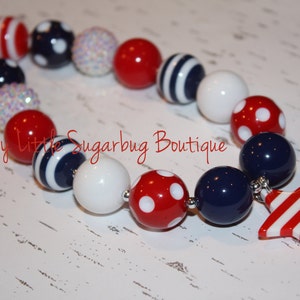 Land of the Free Chunky Necklace-4th of July-Red White Navy-Patriotic Necklace-4th of July-Bubblegum Necklace-Baby-Toddler-Girls-Women