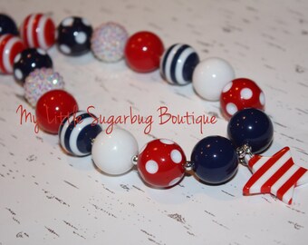 Land of the Free Chunky Necklace-4th of July-Red White Navy-Patriotic Necklace-4th of July-Bubblegum Necklace-Baby-Toddler-Girls-Women