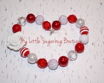 Red&White-Chunky Necklace-M2M Eleanor Rose-Bubblegum Necklace-Baby-Toddler-Girls-Women