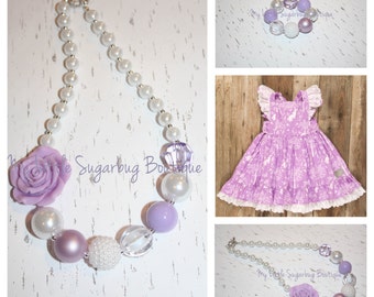 Lavender and White Chunky Necklace-M2M Eleanor Rose Woodland Bunnies-Bubblegum Necklace-Baby-Toddler-Girls-Women
