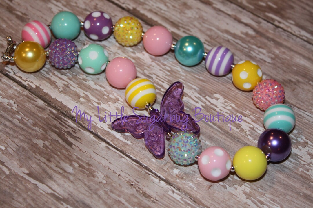 Babyhug Necklace with Butterfly and Flower Applique - Multicolor