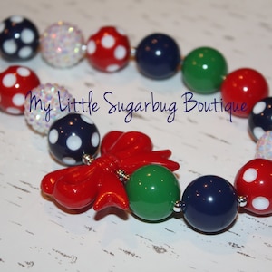 School Uniform Chunky Necklace-Navy Red Dark Green and White Chunky Necklace-Bubblegum Necklace-Baby-Toddler-Girls-Womens