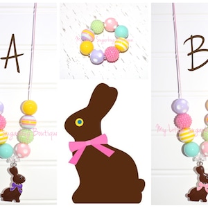 Chocolate Bunny Cord Necklace-Easter Necklace-Pink Bunny-Purple Bunny Necklace-Pastel Necklace-Baby-Toddler-Girls-Women
