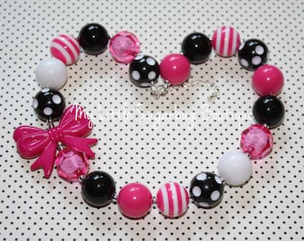 Pink and Black Chunky Necklace-Valentines-Bubblegum Necklace-Baby-Toddler-Girls-Women