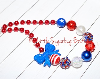 American Beauty Chunky Necklace-Patriotic Necklace-4th of July-Red White and Blue-USA Necklace-Bubblegum Necklace-Baby-Toddler-Girls