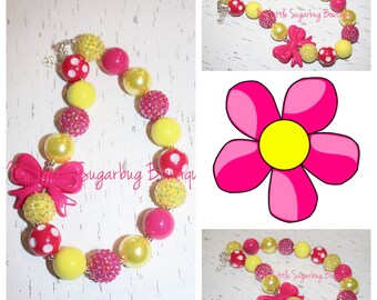 Hot Pink and Yellow Chunky Necklace-Summer Chunky Necklace-Bubblegum Necklace-Baby-Toddler-Girls-Women