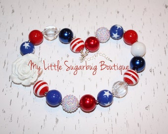 Red White&Blue-Chunky Necklace-Bubblegum Necklace-Baby-Toddler-Girls-Women