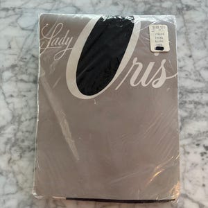 Vintage Lady Oris Black Bow Tie Print Nylons Hoisery