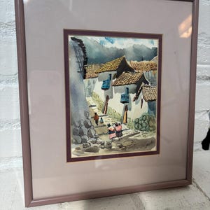 Vintage Peruvian Watercolor Original Professionally Framed