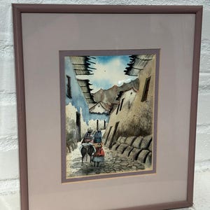Vintage Peruvian Watercolor Original Professionally Framed