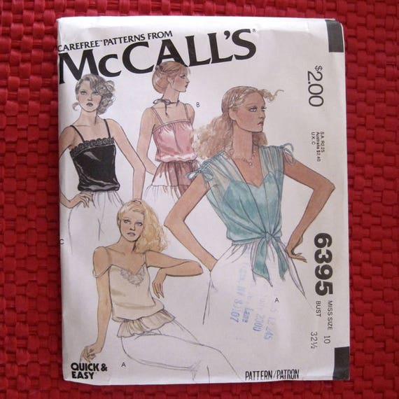 Vintage Sexy Little Top Pattern McCalls 6395 Misses Camisoles and Cover up
