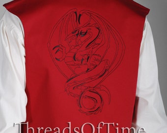 Men's Short Vest, handmade with Dragon embroidery for Faire or LARP