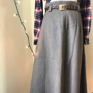 waist 28" brown wool high waisted maxi skirt with belt loops 1980s do the 1940s