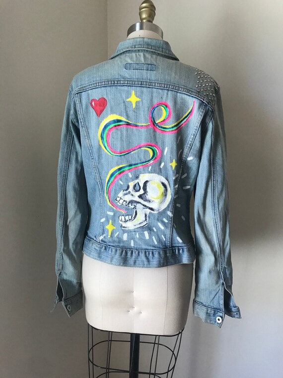 hand painted 2000s stretch denim jacket by GAP, li