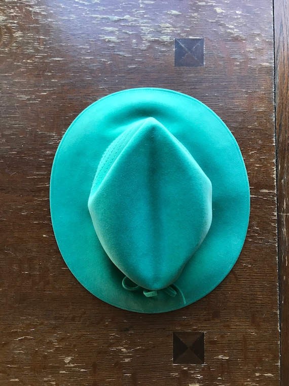 mint phthalo green soft felt wide brim hat embroi… - image 8