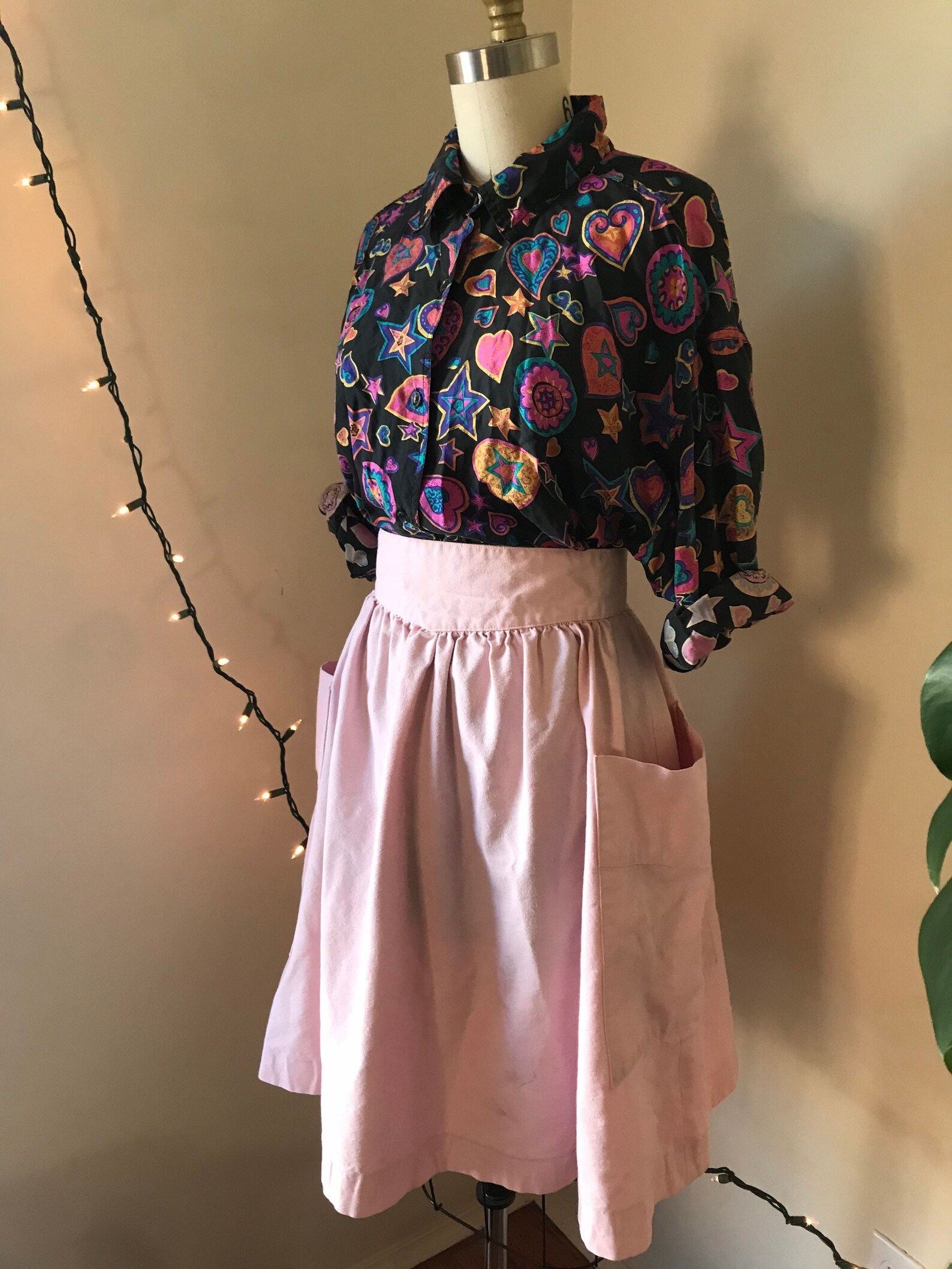 27 Waist Pink Cotton Full Knee Length Skirt High Waisted Etsy