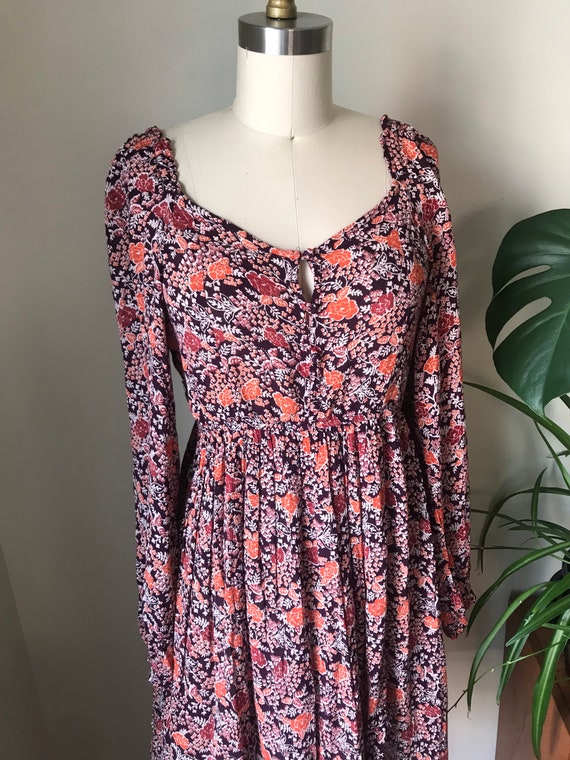 floral boho midi dress with poet sleeves size M
