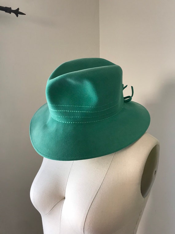 mint phthalo green soft felt wide brim hat embroi… - image 6