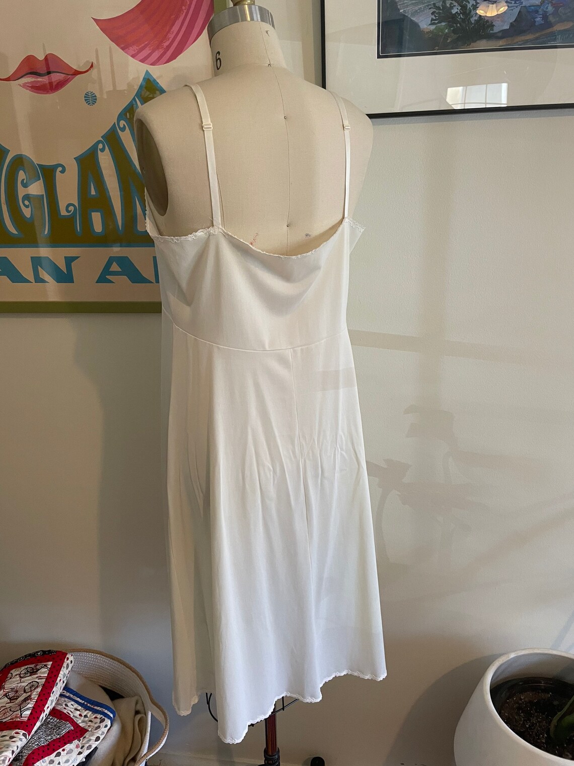 LARGE/XL 80s Vintage Nylon Nightgown in Cream and White With Adjustable ...