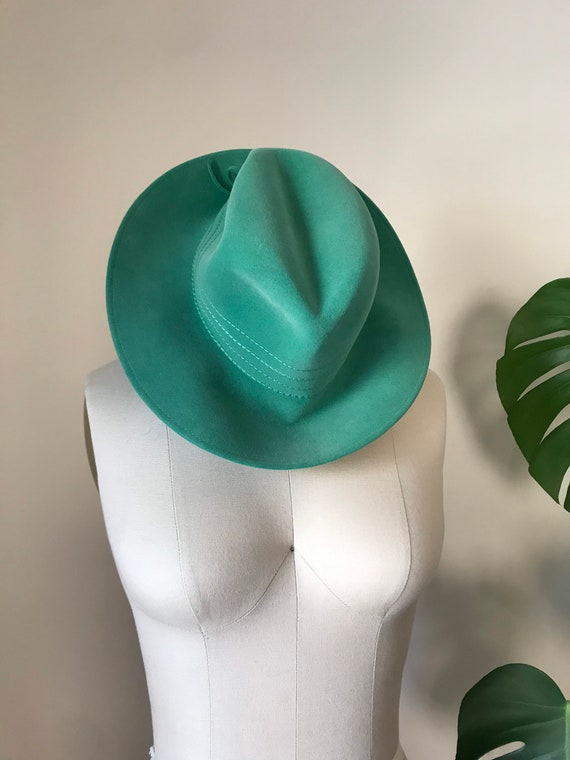 mint phthalo green soft felt wide brim hat embroi… - image 2