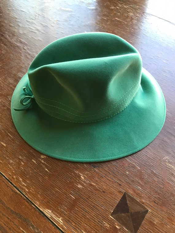 mint phthalo green soft felt wide brim hat embroi… - image 5
