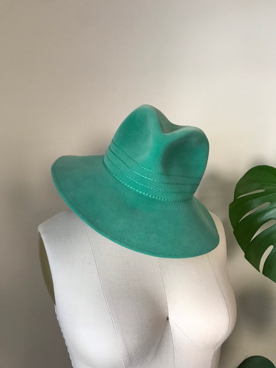 mint phthalo green soft felt wide brim hat embroi… - image 3