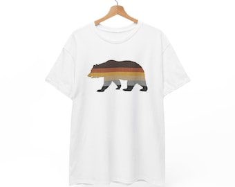 Retro Striped Bear T-Shirt | Vintage Sunset Bear Tee