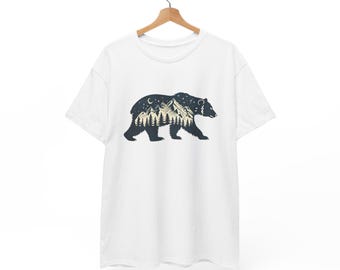 Night Forest Bear T-Shirt | Bear Silhouette with Mountains and Moon