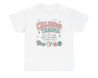 Childhood Trauma Illustration T-Shirt | Therapy Couch, Bills, Coffee