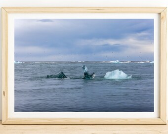 Iceland Glacier Lagoon Print – Serene Iceberg Seascape Photography