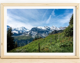 Swiss Alps Print, Mürren Switzerland Landscape, Mountain View Wall Art