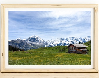 Swiss Alps Photo Print – Mürren Meadow, Mountain View Wall Art