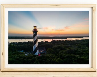 St. Augustine Lighthouse Print, Florida Sunrise Seascape, Aerial Photography