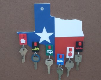 Texas State Key Chain Holder Plaque Hanger Entryway Rack with 20 Key Fob designs Wall Mount with hardware