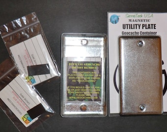 2 Magnetic Utility Electrical Plate Geocache Containers. Great for Urban Cache Hides! Features 2 Strong Neodymium Magnets & RITR Logs.