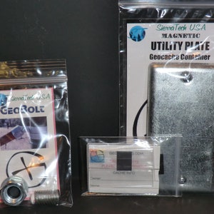 Geocache Containers  Nano bolt / Utility Electrical Plate cache containers - Geocaching Plate and GeoBolt combo.