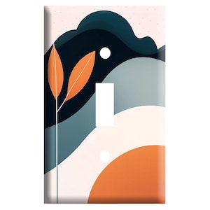Mid Century Modern Pattern, Orange and Grey - Decorative Plastic Light Switch Cover Plate