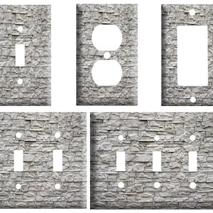 Grey Brick Wall Design, Decorative Plastic Light Switch Cover Plate, Single Toggle switch, Outlet, GFCI Rocker, 2 Gang Toggle