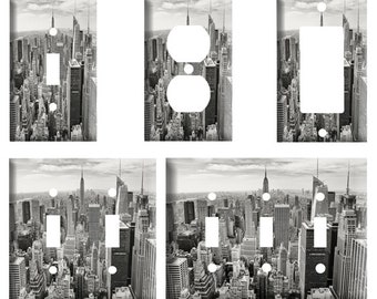 Black and white New york skyline, Decorative Light Switch Cover Plate, Single Toggle switch, Outlet, GFCI Rocker, 2 Gang Toggle