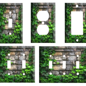 Ivy stone wall design, Decorative Plastic Light Switch Cover Plate, Single Toggle switch, Outlet, GFCI Rocker, Toggle